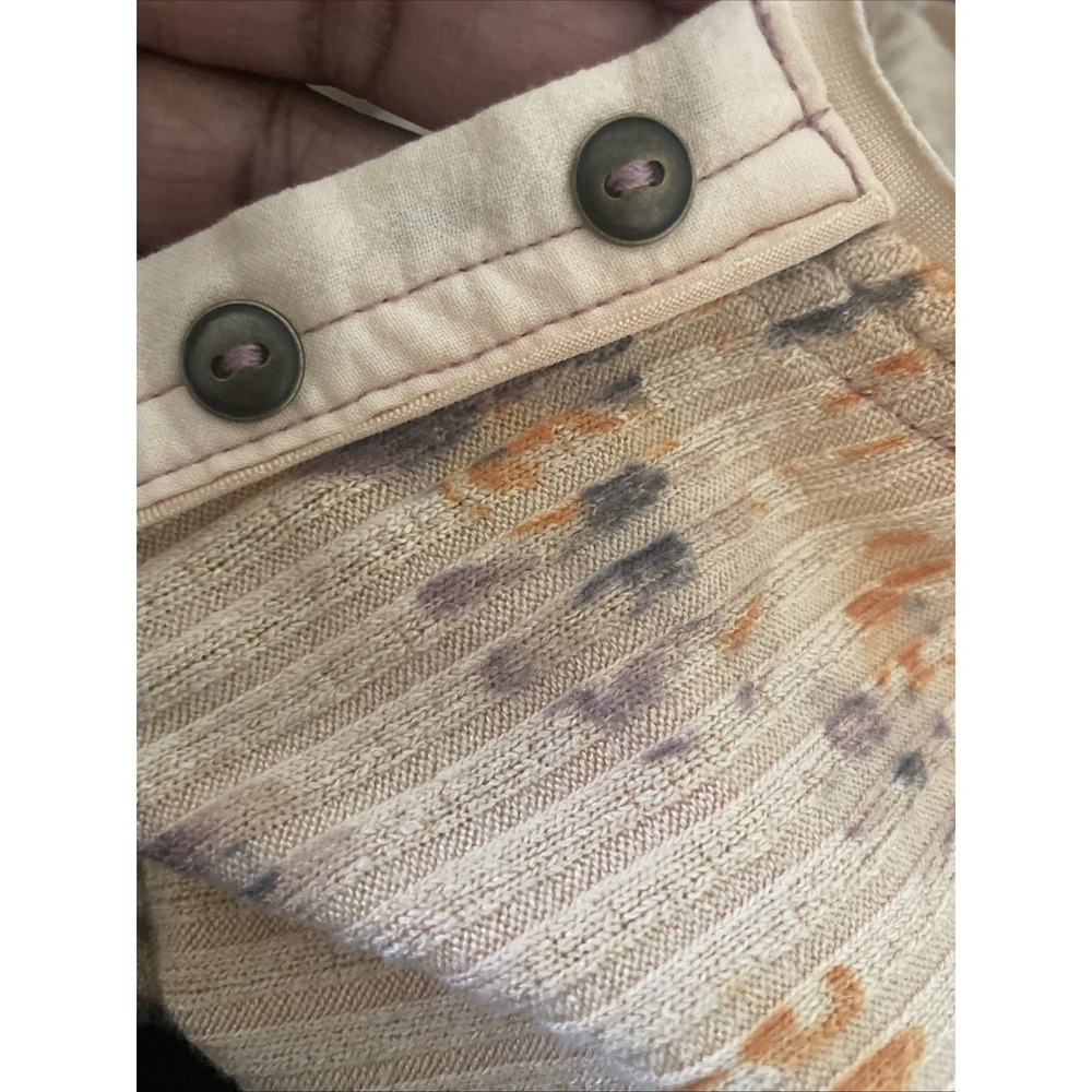 Free People Layer Me Henley Top Button Bell Sleeve Rib Peach Floral Small Fairy - Picture 7 of 10
